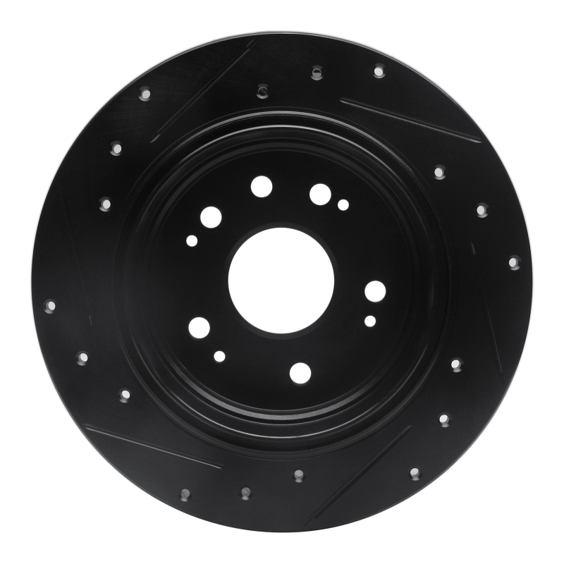 Honda CR-V Brake Rotor (1) - Rear Right - R1 Concepts - Drilled & Slotted - Black - `02-`04